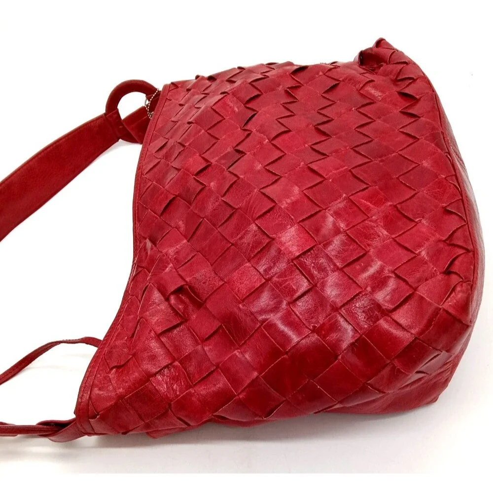 Latico Red Woven Leather Basketweave Pattern Large Handbag